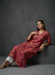 Aaronee Women’s Red Cotton Kurta with Embroidery