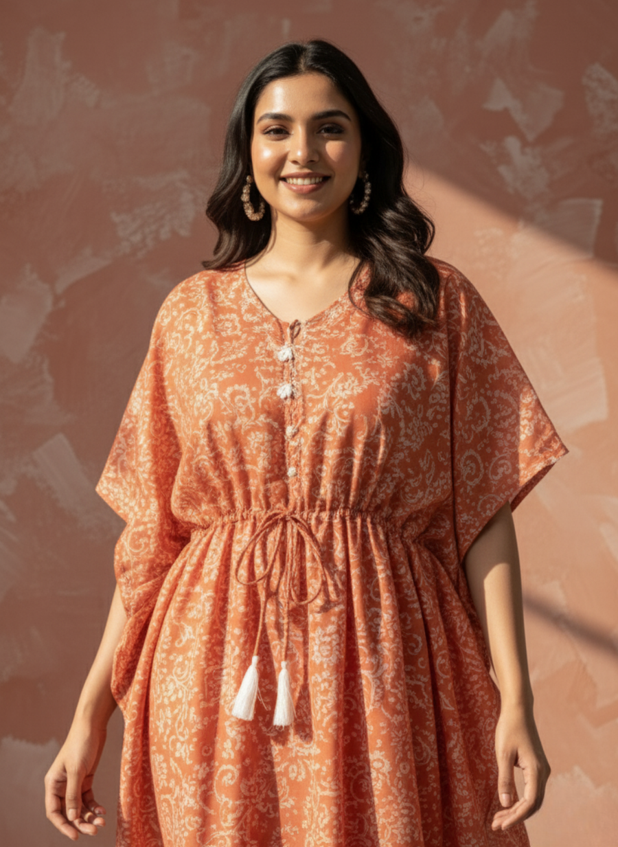 Kaftan in Modal Chanderi Fabric Cord Set for Women