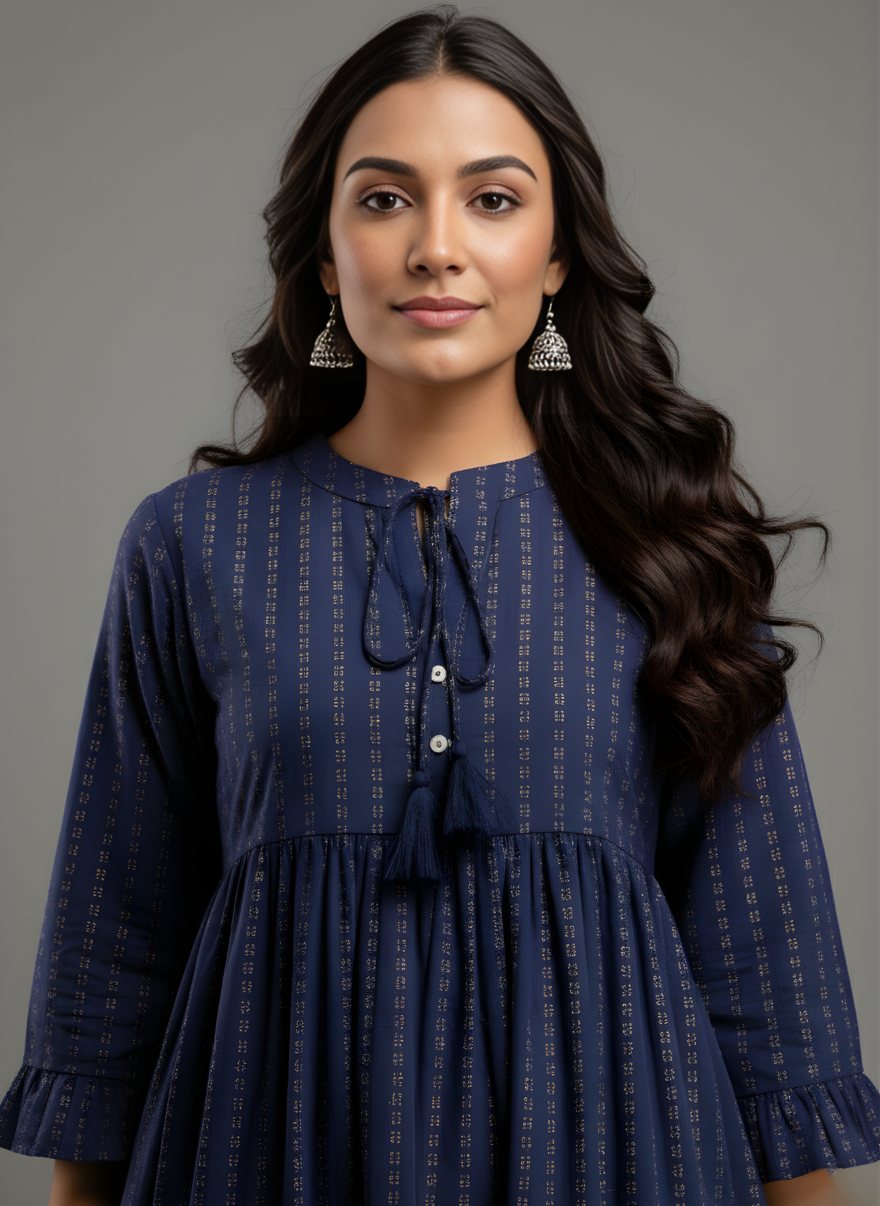 Aaronee Women’s Navy Cotton Maxi Kurti Dress