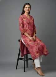 Women’s Red Ethnic Cotton Kurta – Aaronee Collection