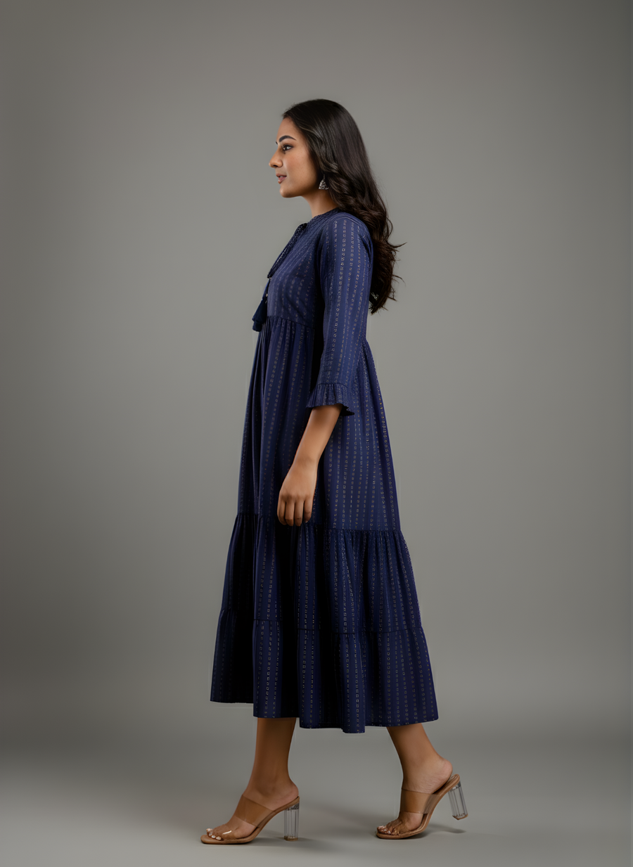 Aaronee Premium Cotton Navy Blue Maxi Kurta