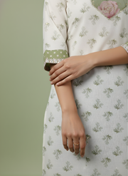 Aaronee Cotton Cream Floral Straight Kurta for Women