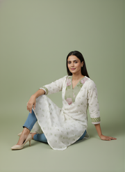 Aaronee Cotton Cream Floral Straight Kurta for Women