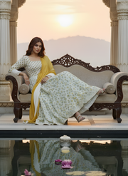 Yellow Floral Long Dress for Women with Dupatta