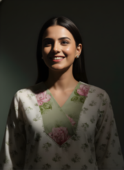 Aaronee Cotton Cream Floral Straight Kurta for Women