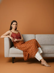 Aaronee Rust Brown Printed Pure Mul Cotton Kurti with Lining