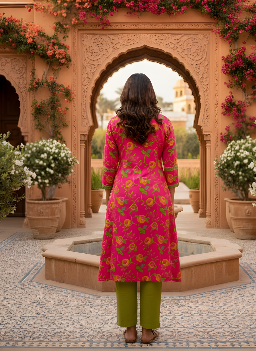 Aaronee Stylish Pink Floral Kurta Set for Women