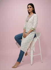 Women’s Cream Ethnic Cotton Kurta – Aaronee Collection
