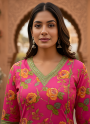 Aaronee Floral A-Line Cotton Kurta Set Design