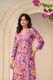 Purple Petal Kurta Set with Pant for Women