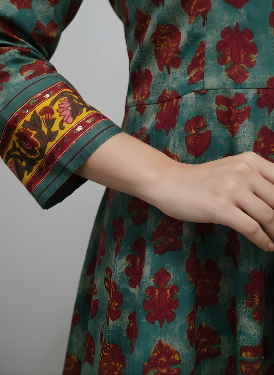 Aaronee Pure Cotton Olive Brown Abstract Print Straight Kurta for Women