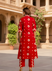 Ikat Printed Red Kurta Set – Aaronee
