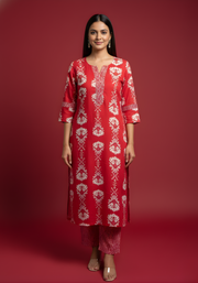 Aaronee red festive cotton suit set