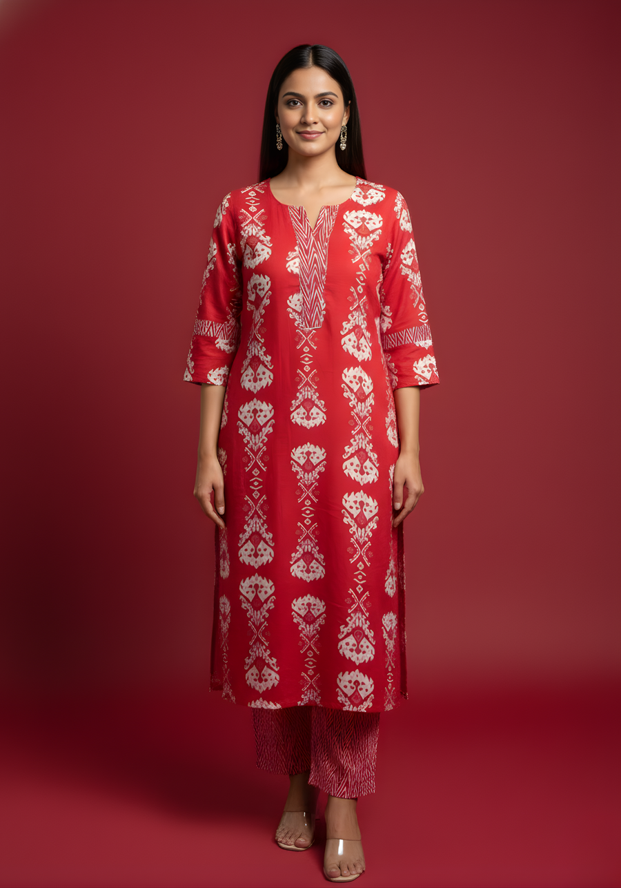 Aaronee red festive cotton suit set