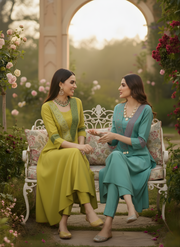 Teal Green Roman Silk Kurta Set – Elegant Festive Wear with Embroidered Detail by Aaronee