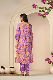 Purple Petal Kurta Set with Pant for Women