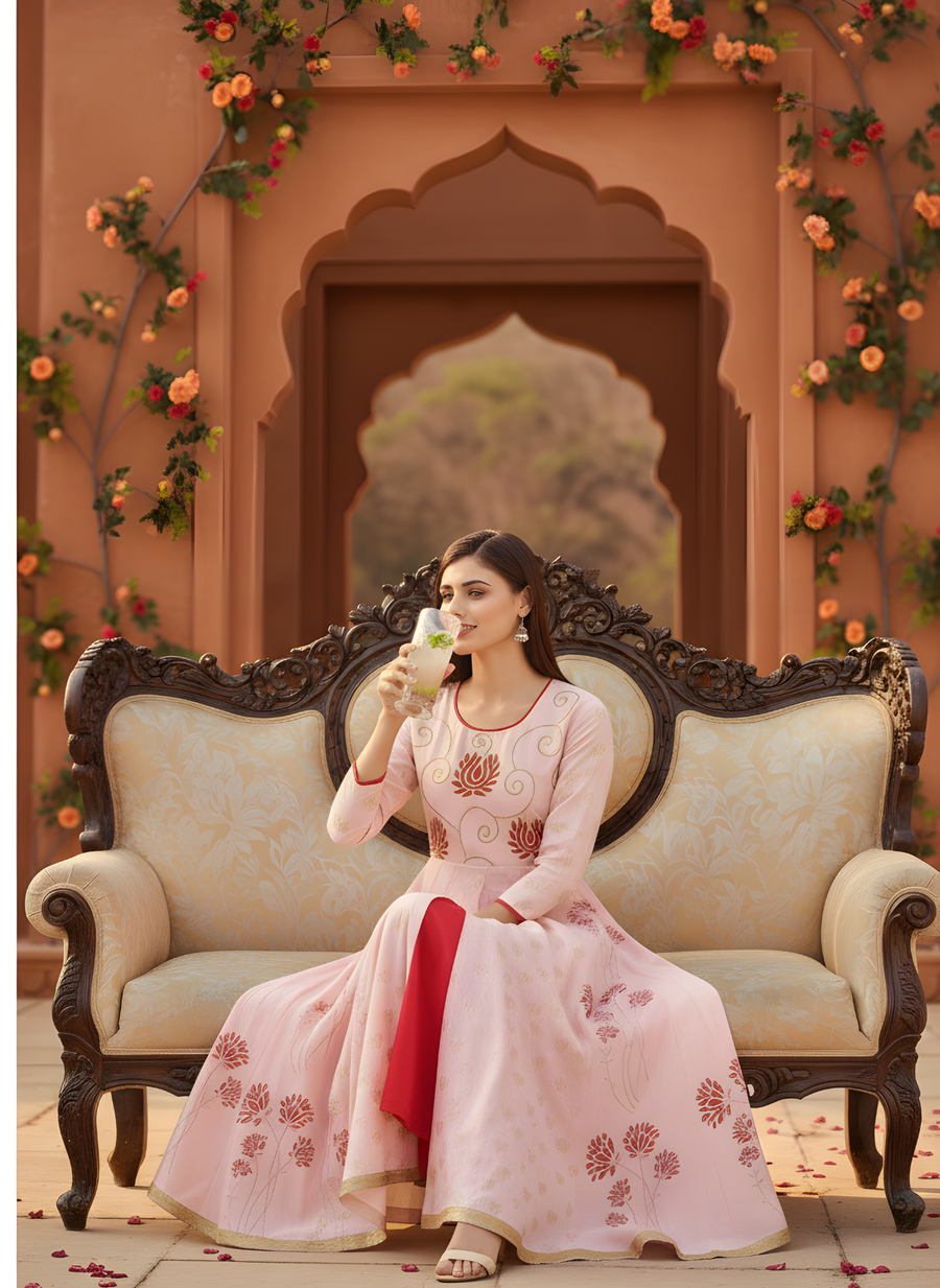 Long cotton anarkali-style kurta for women