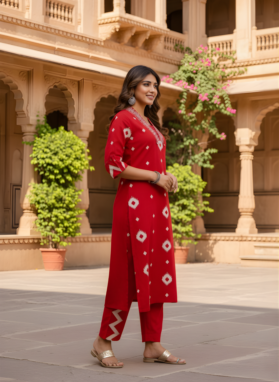 Designer Red Cotton Kurta Set for Festive Wear