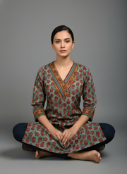 Aaronee Pure Cotton Olive Brown Abstract Print Straight Kurta for Women