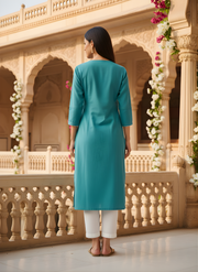 Aaronee Elegant Blue Embroidered Cotton Kurti