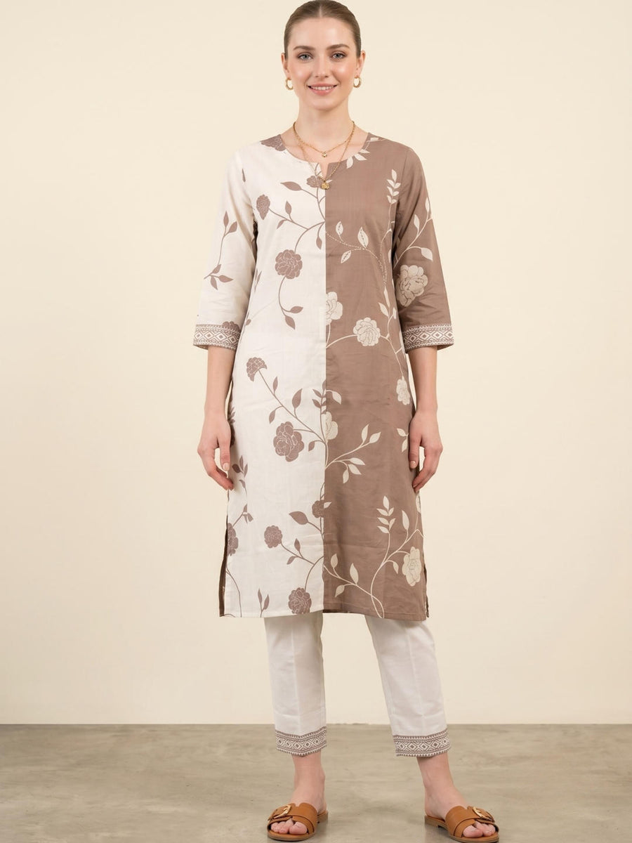 Beige Ivory Straight Kurta with Cotton Pants