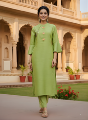 Lime Green Pure Cotton Kurta Set for Women – Aaronee