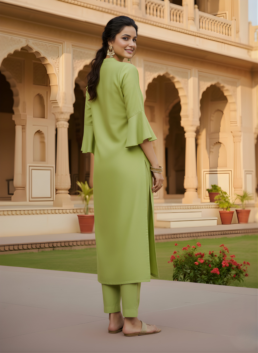 Elegant Bell Sleeve Cotton Kurta Pant Set – Aaronee