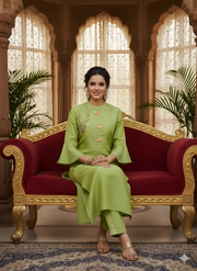 Embroidered Lime Green Kurti Set for Women – Aaronee