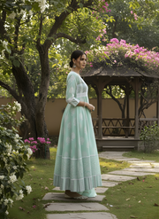Mint Green Pure Modal Chanderi Long Dress – Elegant Ethnic Anarkali with Dupatta by Aaronee