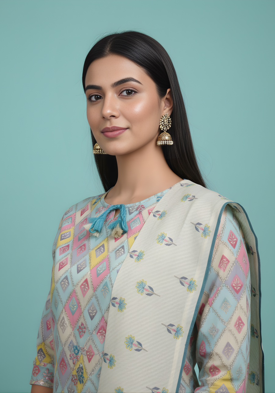 Elegant Multicolor Printed Kurta Set for Women with Dupatta