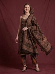 Aaronee Black Ethnic Printed Sleeveless Kurta Set with Dupatta