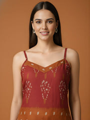 Aaronee Rust Brown Printed Pure Mul Cotton Kurti with Lining