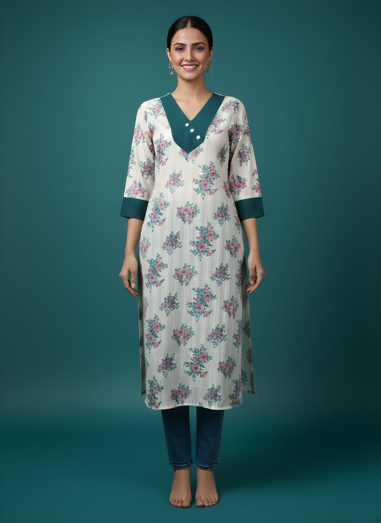 Aaronee floral pure cotton kurta set front view