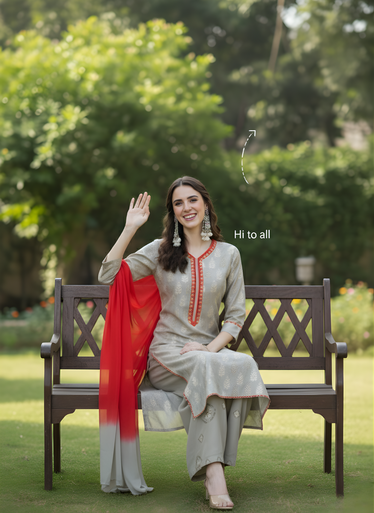 Grey & Red Elegance Kurta Set for Women