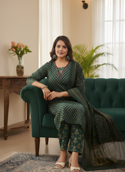 Green Printed Pure Cotton Kurta for Women