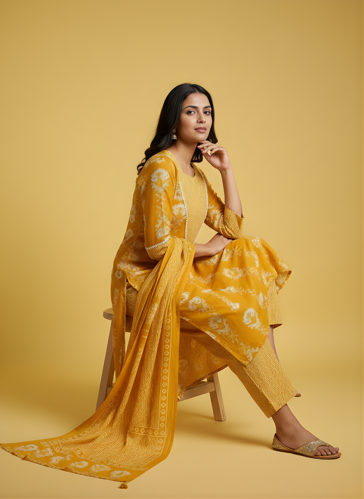 Aaronee women’s mustard yellow cotton kurta set