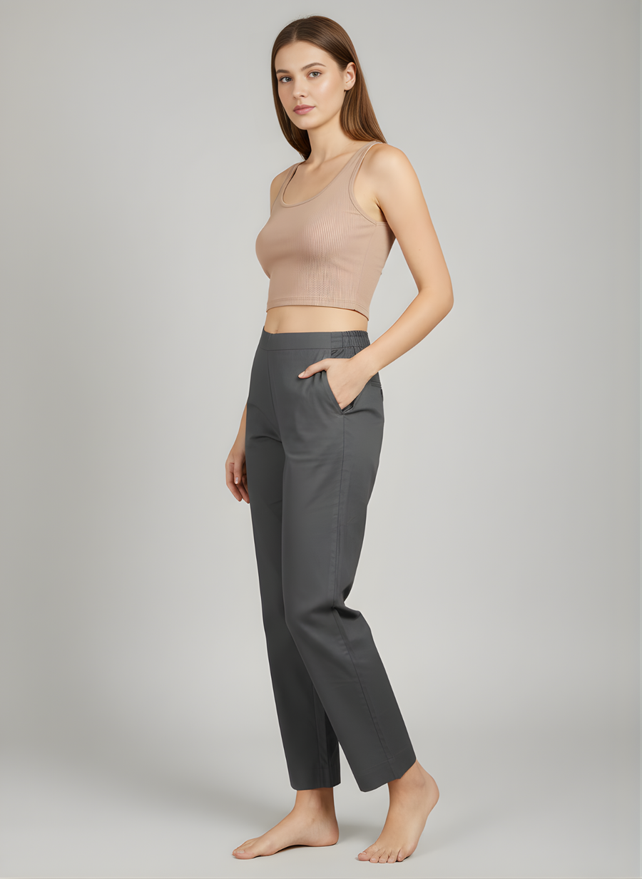 Aaronee Pure Cotton Straight Fit Pant for Women – Soft Elastic Waist Casual Wear