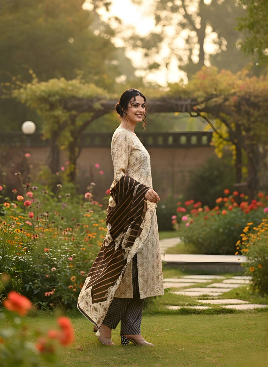 Printed Embroidery Kurta Set for Women with Dupatta : Artistry in Rayon