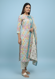 Elegant Multicolor Printed Kurta Set for Women with Dupatta