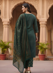 Designer Green Cotton Suit Set