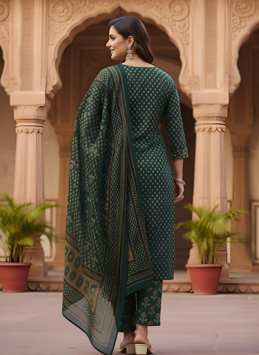 Designer Green Cotton Suit Set