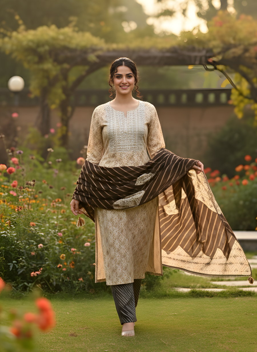 Printed Embroidery Kurta Set for Women with Dupatta : Artistry in Rayon