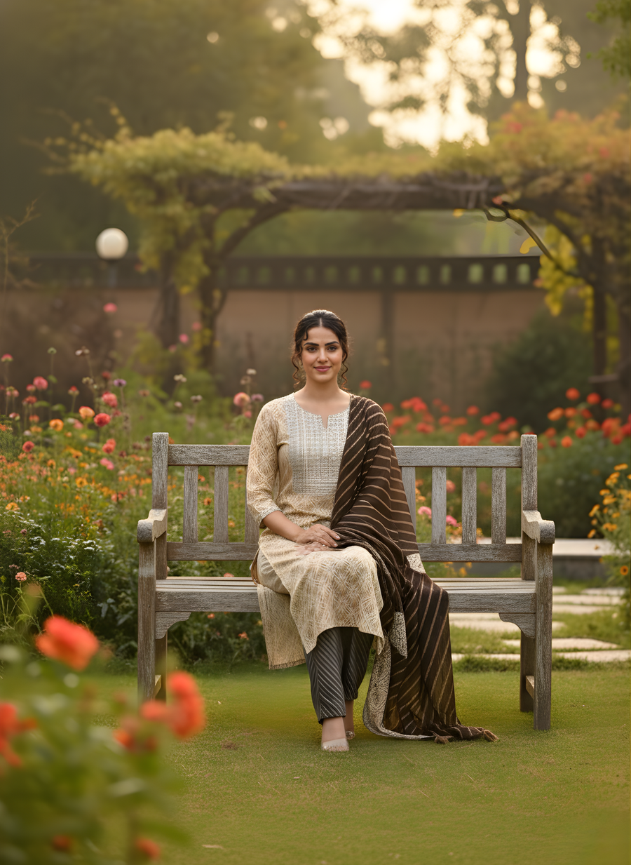 Printed Embroidery Kurta Set for Women with Dupatta : Artistry in Rayon