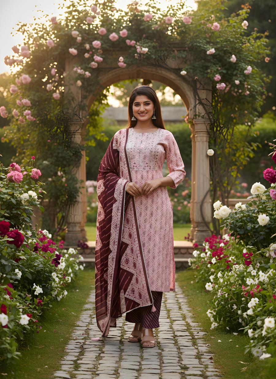 Printed Embroidery Kurta Set for Women with Dupatta