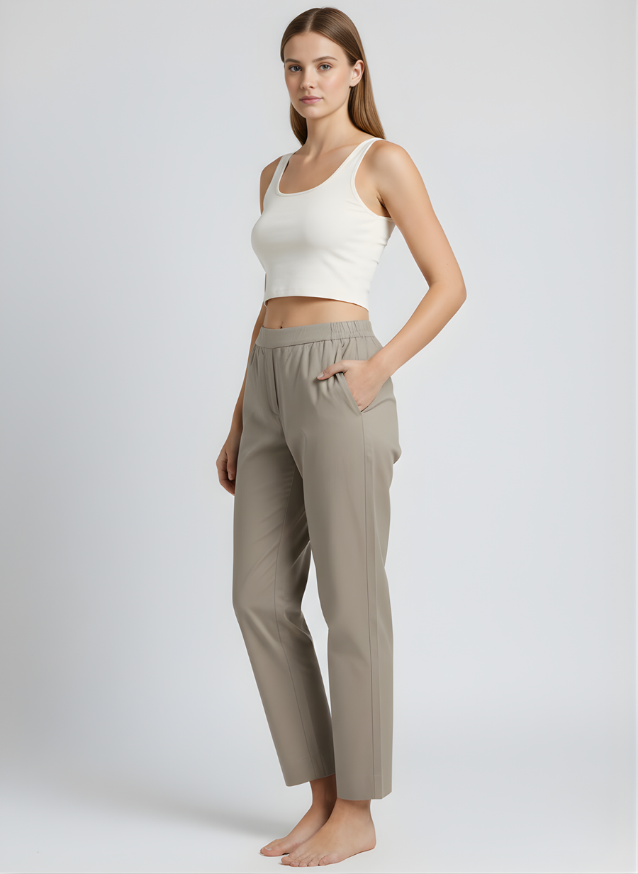 Aaronee Pure Cotton Straight Fit Pant for Women – Soft Elastic Waist Casual Wear