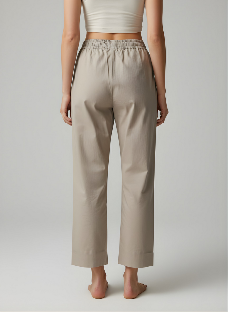 Aaronee Pure Cotton Straight Fit Pant for Women – Soft Elastic Waist Casual Wear