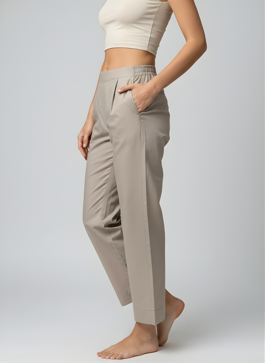 Aaronee Pure Cotton Straight Fit Pant for Women – Soft Elastic Waist Casual Wear