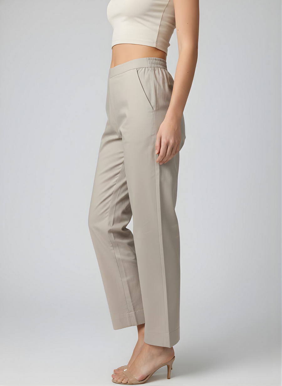 Aaronee Pure Cotton Straight Fit Pant for Women – Soft Elastic Waist Casual Wear