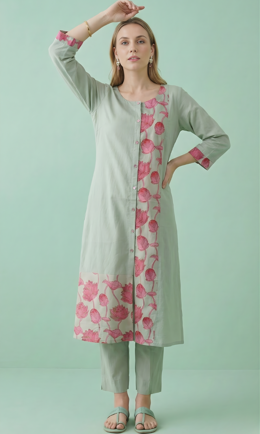 Pink Printed Kurta Set for Women