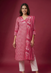 Aaronee Rose Pink Pure Cotton Kurti Dupatta Set for Women